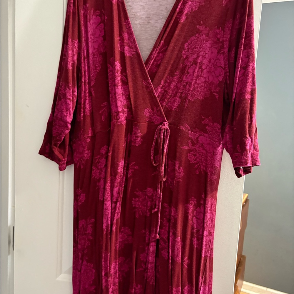 Floral Wrap Dress in Red and Pink